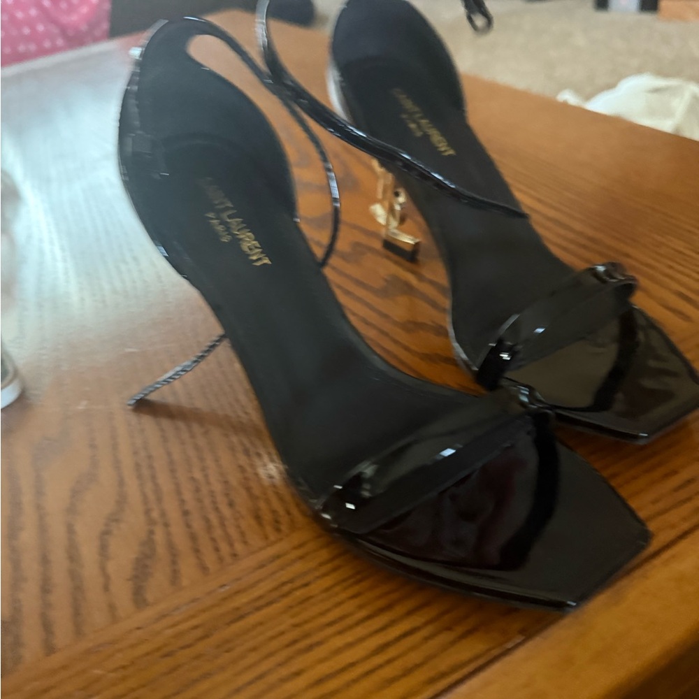 Saint Laurent Patent Black Strappy Heels